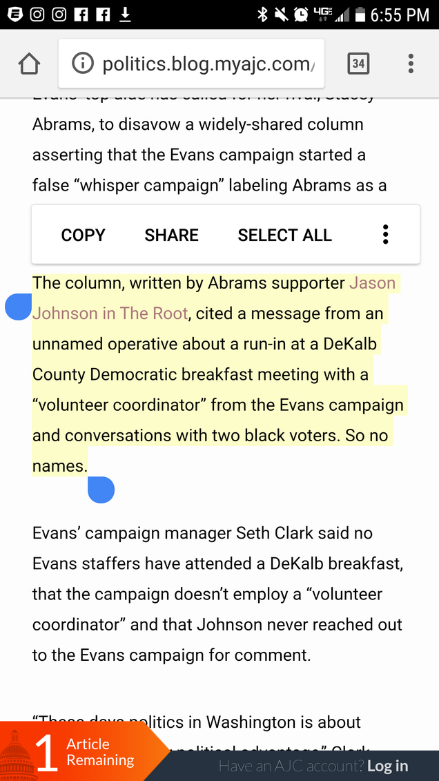 Portion of Bluestein article (Atlanta Journal-Constitution screenshot)